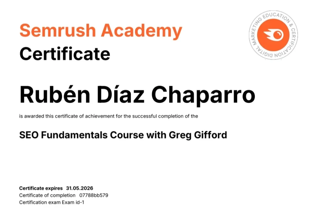 Certificación en Fundamentos SEO con Greg Gifford – Rubén Díaz Chaparro